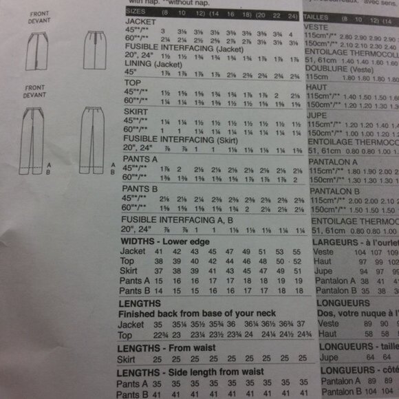 Vogue Pattern 2795 Long Jacket Skirt Top Pants Capris 8-12 Uncut May Be Petite - Picture 4 of 12